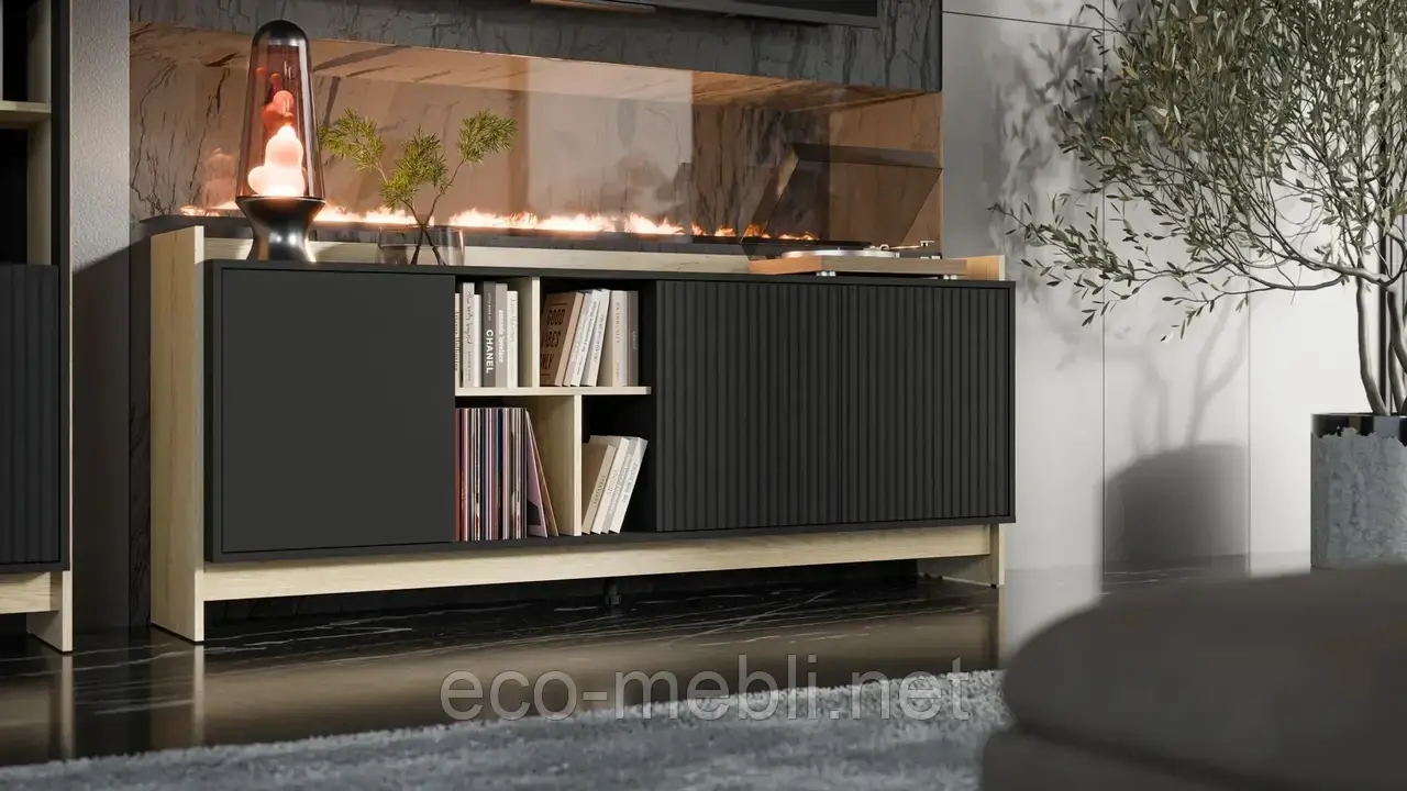 Комод Porto дуб кремона/чорний  Cama meble 190 3D, фото 1