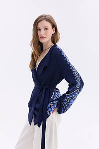 У язаний кардиган в етно-стилі "Христина" (синій, волошка, білий)