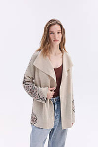 У язаний кардиган в етно-стилі "Христина" (льон, капучіно, чорний)