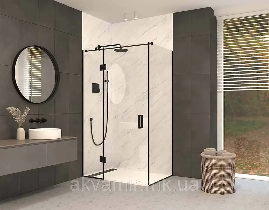 Душова кабіна STEFANIA, 8 мм скло, універсальна кутова з розпашними дверима, під індивідуальні розміри, фото 1
