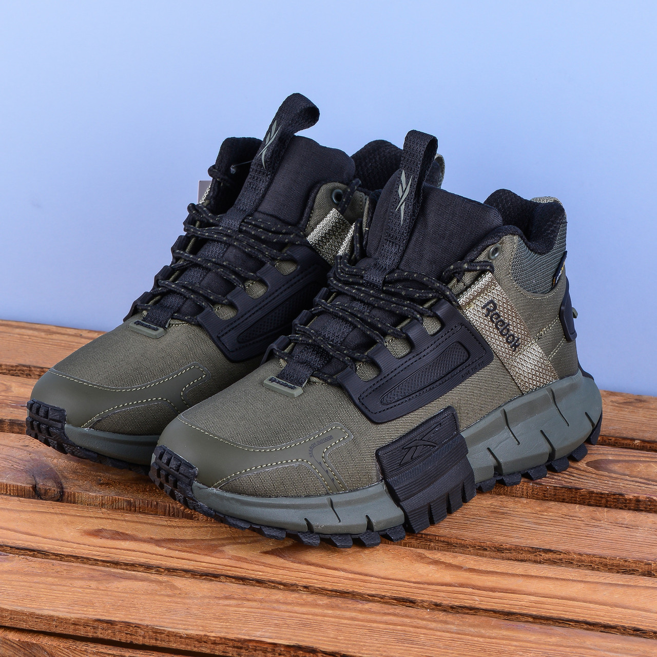 Зимові Кросівки черевики Reebok Zig Kinetica високі на хутрі хакі, фото 1