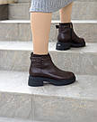 Шоколадні шкіряні черевики на байці демісезонні, фото 4
