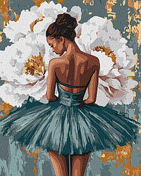 Картини за номерами Ідейка Балерина з білими півоніями з фарбами металік ©art_selena_ua (KH8663) 40 х 50 см