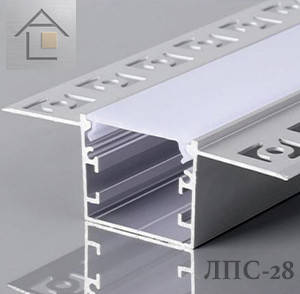 Лінійний LED профіль ЛПС-28 алюмінієвий анодований срібний (профіль+розсіювач+ 3 заглушки), фото 1