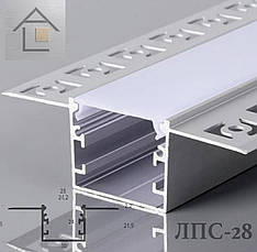 Лінійний LED профіль ЛПС-28 алюмінієвий анодований срібний (профіль+розсіювач+ 3 заглушки), фото 2