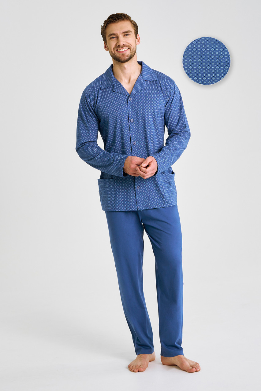 Піжама чоловіча сорочка з довгим рукавом на гудзиках DEREK 5XL-6XL, фото 1