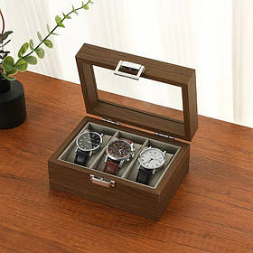 Скринька для годинників на 3 відділення дерев'яна з прозорим вікном, футляр органайзер для зберігання