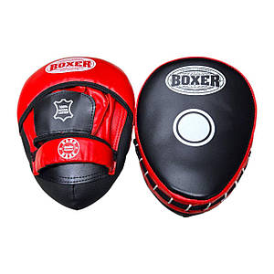 Лапи боксерські BOXER гнуті шкіра Еліт червоні