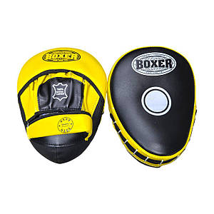 Лапи боксерські BOXER гнуті шкіра Еліт жовті