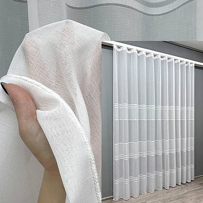 Готова тюль (1,5х2,2м.) льон "Мережка". Колір білий. Код 1356т 42-0681