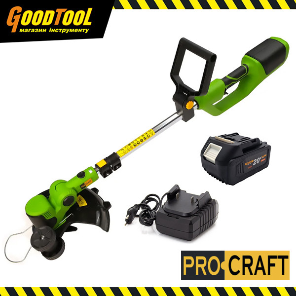 Акумуляторний тример Procraft PTA24/2 + Акумуляторна батарея Procraft MAX 20В 4 Аг + Зарядний пристрій Procraft Charger 20/1