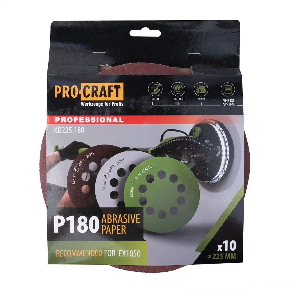Шліфувальний круг 225 мм, P180 Procraft KD225.180 на липучці (упаковка 10 шт)