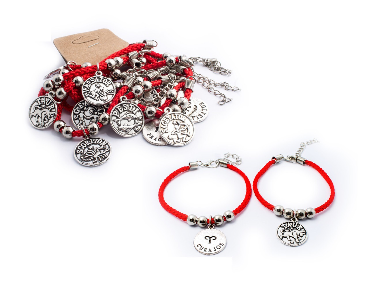 Браслет червона нитка зі знаками зодіаку на застібці