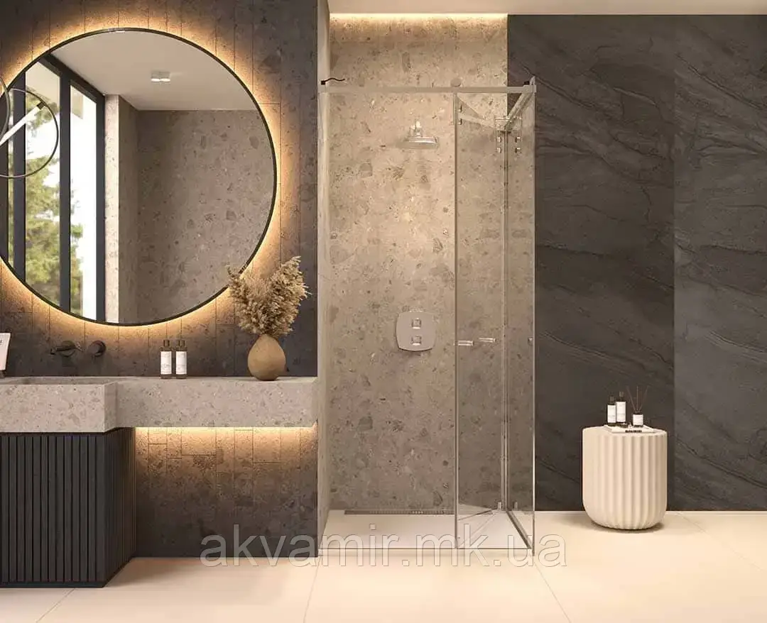 Душова кабіна EDVINA, 8 мм скло, універсальна кутова з розсувними дверима, під індивідуальні розміри, фото 1