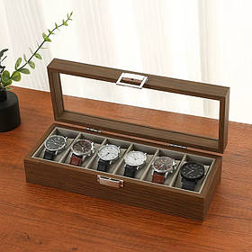 Скринька для зберігання годинника на 6 відділень дерев'яна з прозорим вікном, футляр органайзер для наручних годинників
