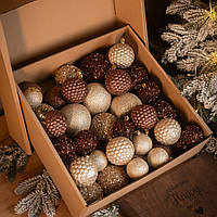 Набір 40 новорічних ялинкових іграшок кульок, куль на ялинку, золоті новорічні ялинкові кульки кулі іграшки та прикраси пластикові