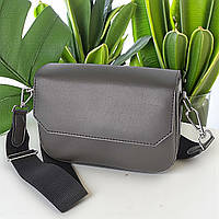 Маленька жіноча сумка клатч крос боді через плече графіт з екошкіри сумочка з широким плечовим ременем