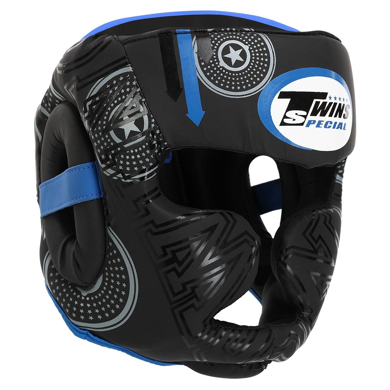 Шолом боксерський TWN з повним захистом BO-9481 чорний-синій, фото 1