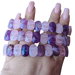 Аметист і рожевий кварц гранований браслет мікс, 0297ТА