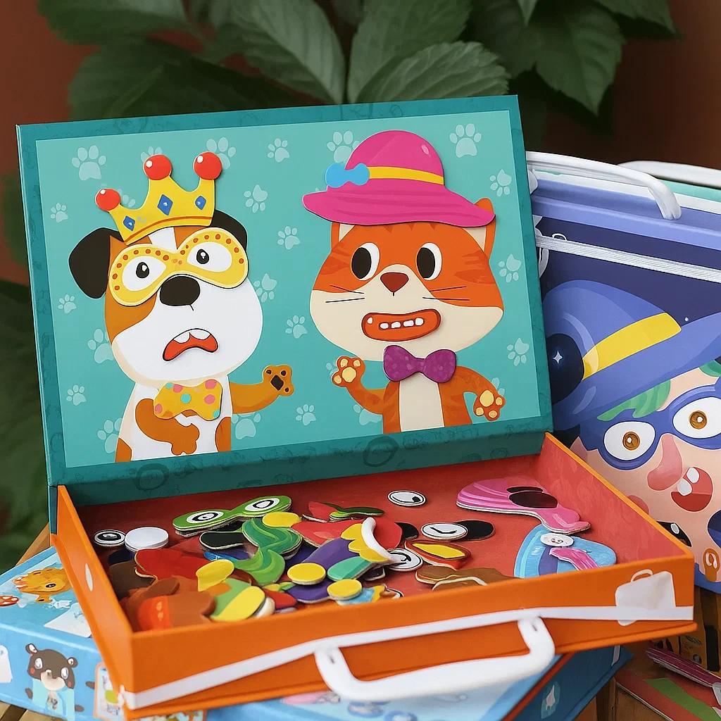 Дерев'яний логічний набір гра логіка органайзер Пазли з магнітними картинками і дошкою пиши-стирай маркер, фото 1