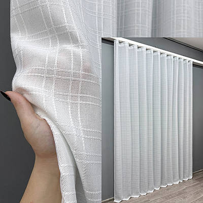 Готова тюль-штора (3х2,7м.) з льону. Колір холодний білий. Код 1149т 40-903