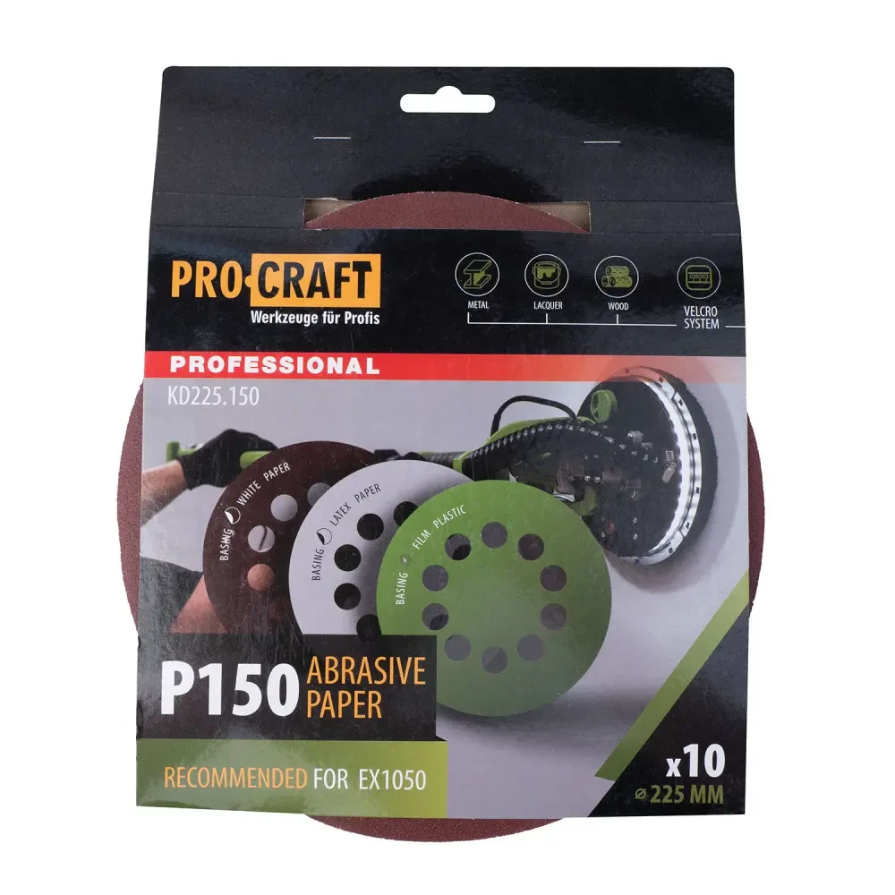 Шліфувальний круг 225 мм, P150 Procraft KD225.150 на липучці (упаковка 10 шт)