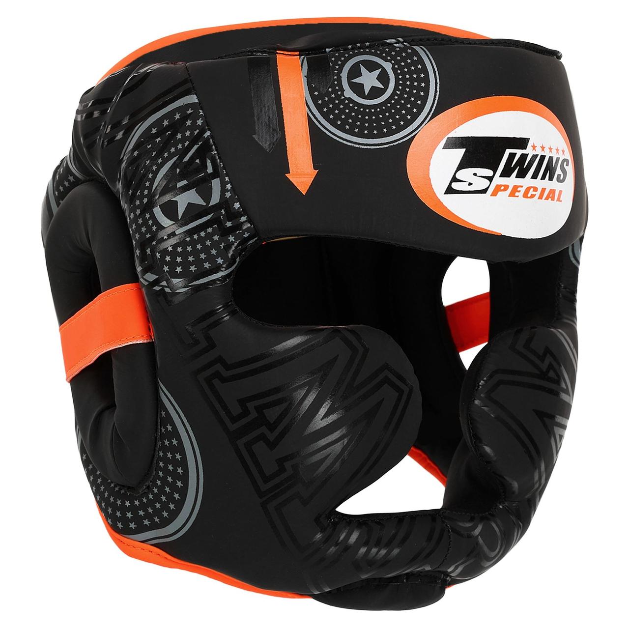 Шолом боксерський TWN з повним захистом BO-9481 чорний-помаранчевий