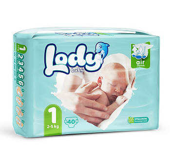 Підгузки дитячі дихаючі LODY AIR NEWBORN р.1 (2-5 кг) 40 шт/уп.