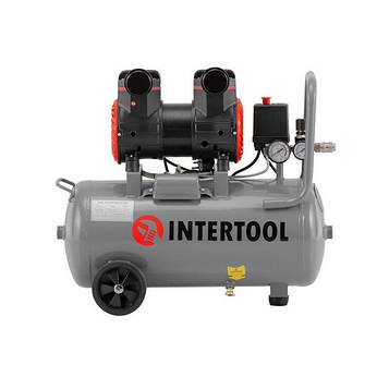 Компресор 24 л, 1,5 кВт, 220 В, 8 атм, 250 л/хв, 2800 об/хв, безмасляний, 2 циліндри INTERTOOL PT-0033