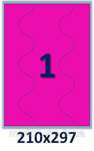 Етикетки самоклейні формату А4 флуоресцентні малинові / рожеві. 1 шт на А4. Розмір : 210х297, фото 1