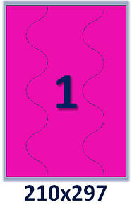 Етикетки самоклейні формату А4 флуоресцентні малинові / рожеві. 1 шт на А4. Розмір : 210х297