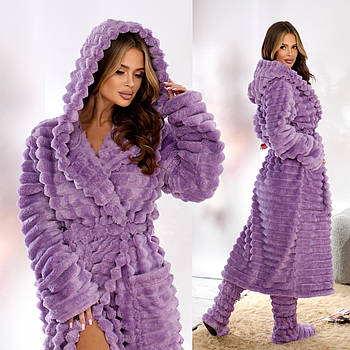 Жіночий теплий халат-шубка з капюшоном (р.42-48,50-54,56-60) Туреччина