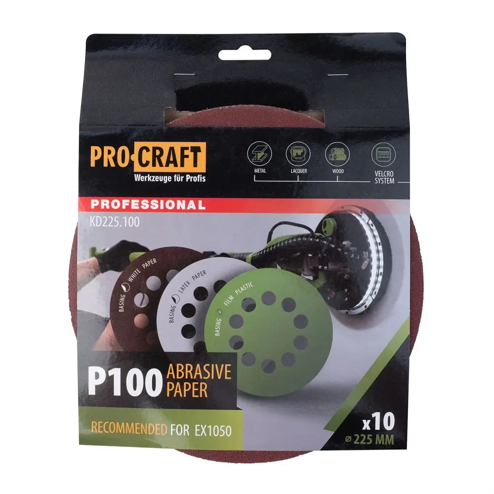 Шліфувальний круг 225 мм, P100 Procraft KD225.100 на липучці (упаковка 10 шт)