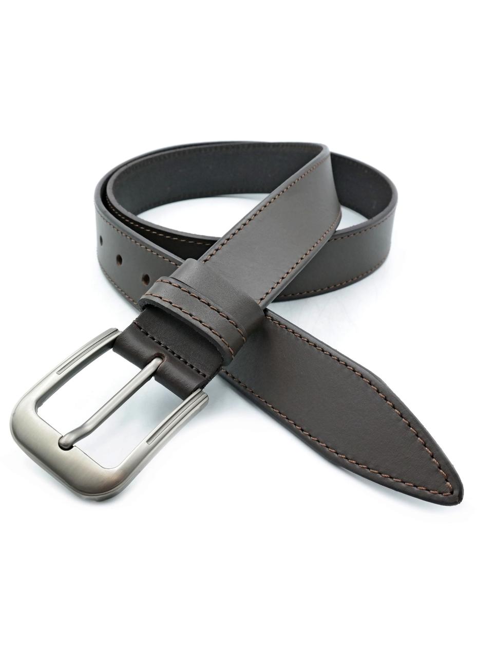 Шкіряний чоловічий ремінь Weatro 3,3 х 105-120 см Темно-коричневий wtro-ua-33k-0203, фото 1