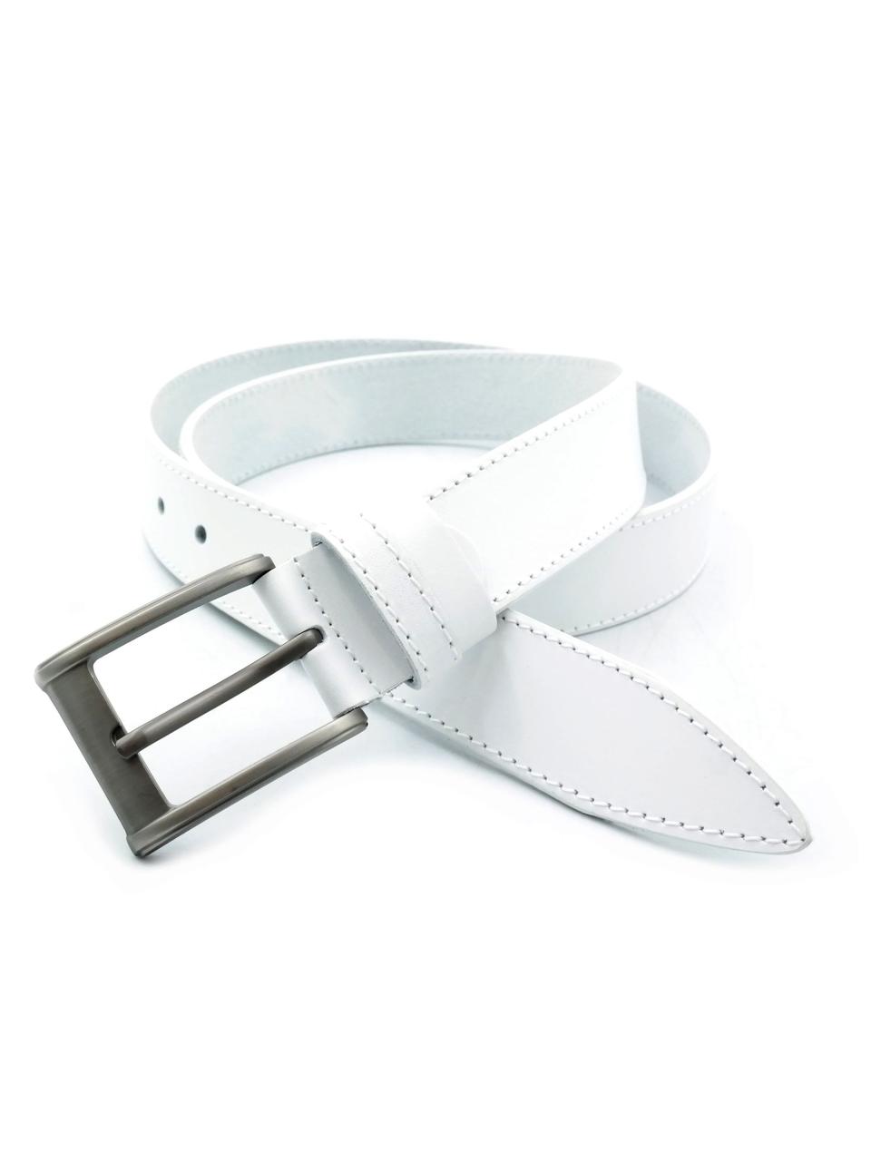 Шкіряний чоловічий ремінь Weatro 3,3 х 105-120 см Білий wtro-ua-33k-0206, фото 1