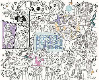 Розмальовка Кейпоп-мисливиці на демонів, Мега велика розмальовка, набір із фломастерами, 120 х 50 см
