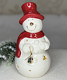 ❤️Новорічний світильник порцеляновий Сніговик в червоній шапочці на батарейках, Різдвяний декоративний ліхтарик, фото 2