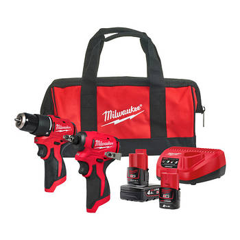 Набір інструментів акумуляторних MILWAUKEE M12BLPP2B-422B (M12 BLPDRC, BLIDRC. зарядний пристрій, 1Х2Аг, 1Х4Аг, сумка)
