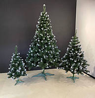 Ялинка штучна пвх зелена з білими кінчиками 2.2 м класична якісна новорічна ялинка