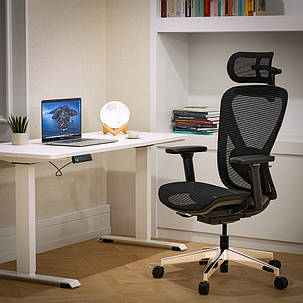 Ергономічне комп'ютерне крісло для роботи Mealux Q1 Air Black спинка сітка / сидіння сітка, фото 2