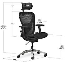 Ергономічне комп'ютерне крісло для роботи Mealux Q1 Air Black спинка сітка / сидіння сітка, фото 4