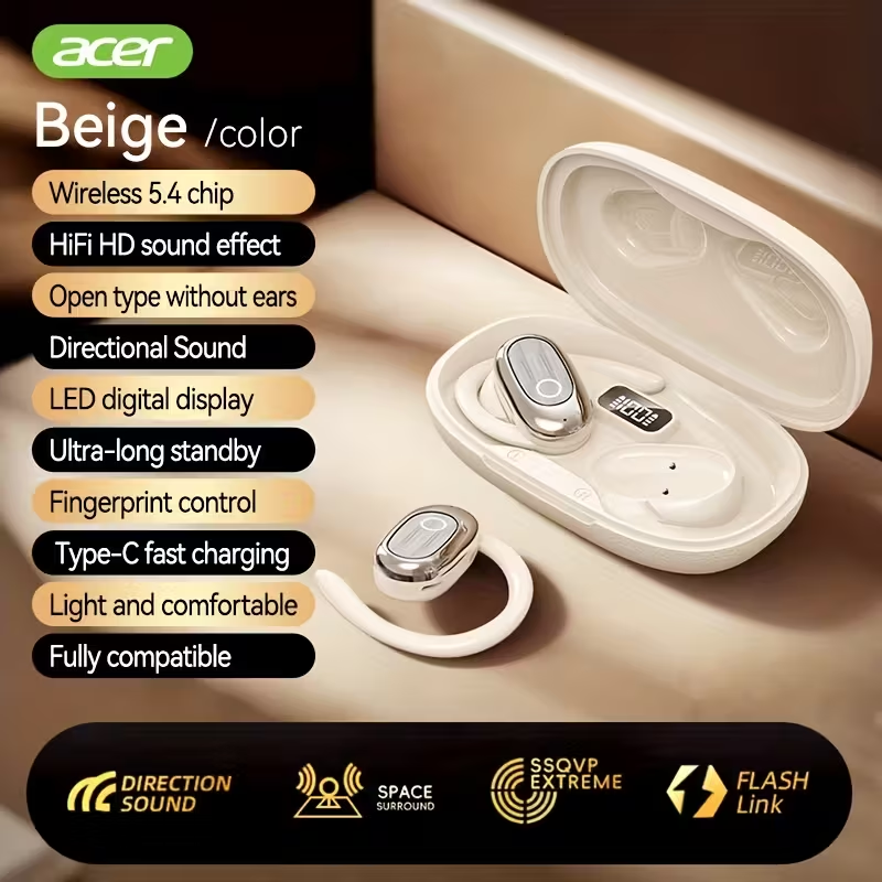 Bluetooth-навушники ACER OHR553 Pure Bass Sound для спорту Бежеві, фото 1