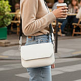 Маленька жіноча сумочка клатч крос боді через плече з екошкіри біла сумка з широким плечовим ременем, фото 8
