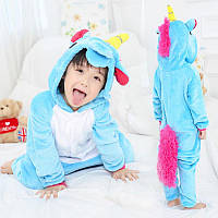 Кигуруми пижама детская голубая Единорог качественная мягкая зимняя теплая пижама 100 (95-105 см)