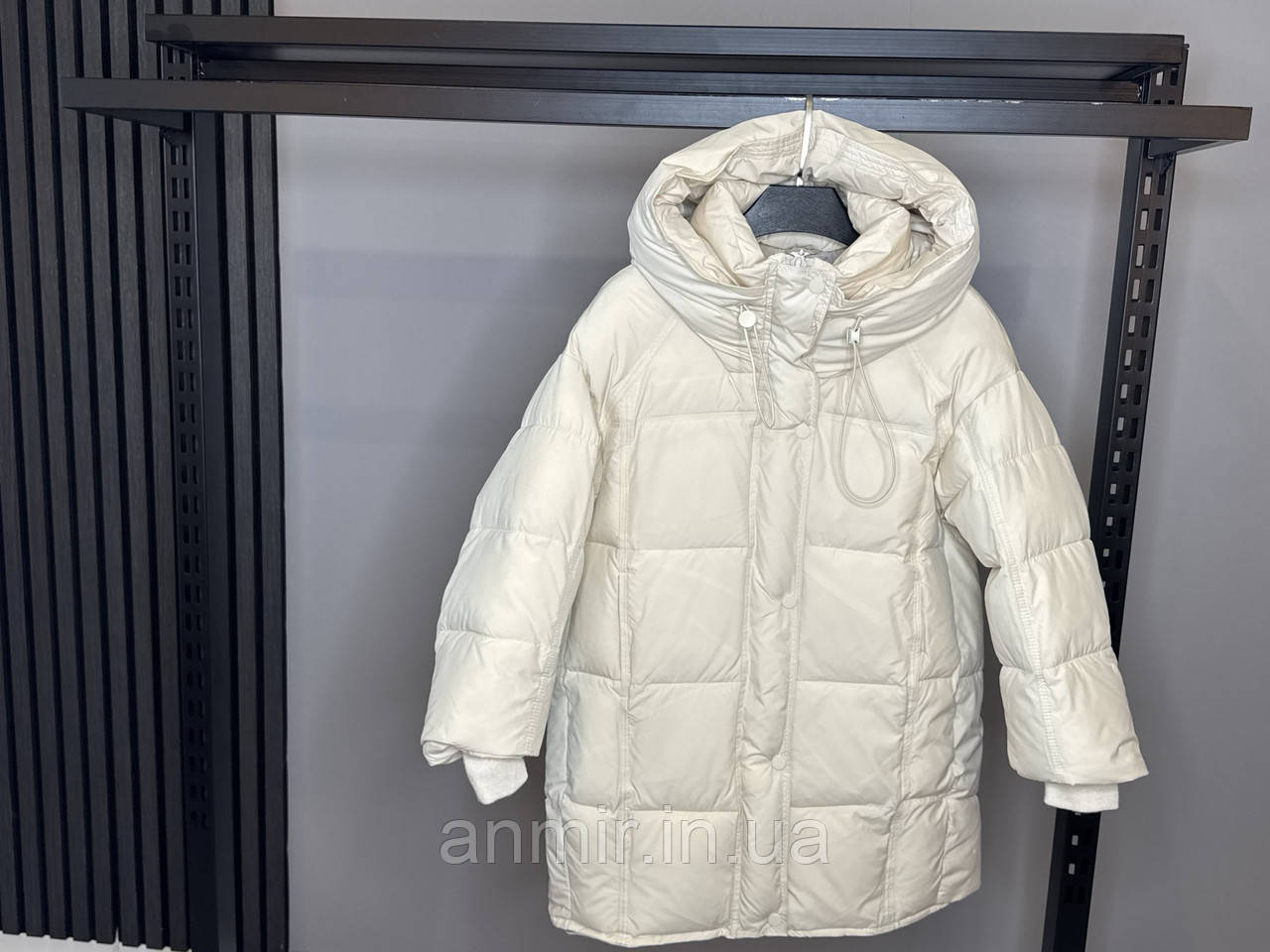 Зимове напівпальто стьобане підліткове з утяжками для дівчинки 9-13 років, колір молочний