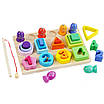 Дитяча логічна дошка з розвивальними іграми для дітей Геометричний сортер пірамідка Магнітна риболовля цифри, фото 2