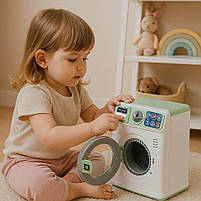 Іграшкова пральна машина для дітей LD-885A 22 см зелена — зі світлом, звуком і обертовим барабаном, фото 8
