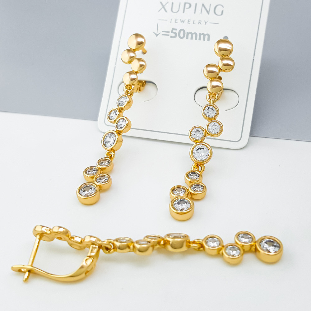 Сережки підвіски Класика з камінцями, англ.замок, медзолото Xuping позолота 18K, фото 1