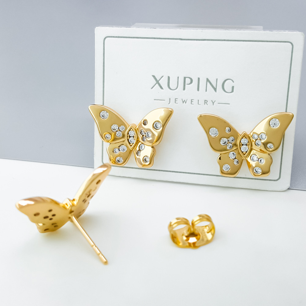 Сережки цвяшки Золоті Метелики з камінцями, медзолото Xuping позолота 18K, дитячі, фото 1