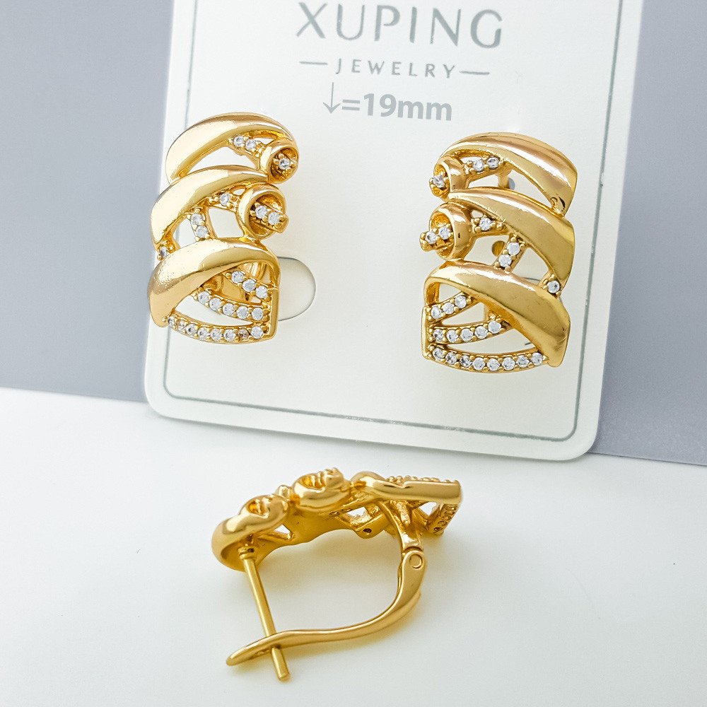 Сережки Серпантин з розсипом камінчиків, англ.замок, медзолото Xuping позолота 18K, фото 1